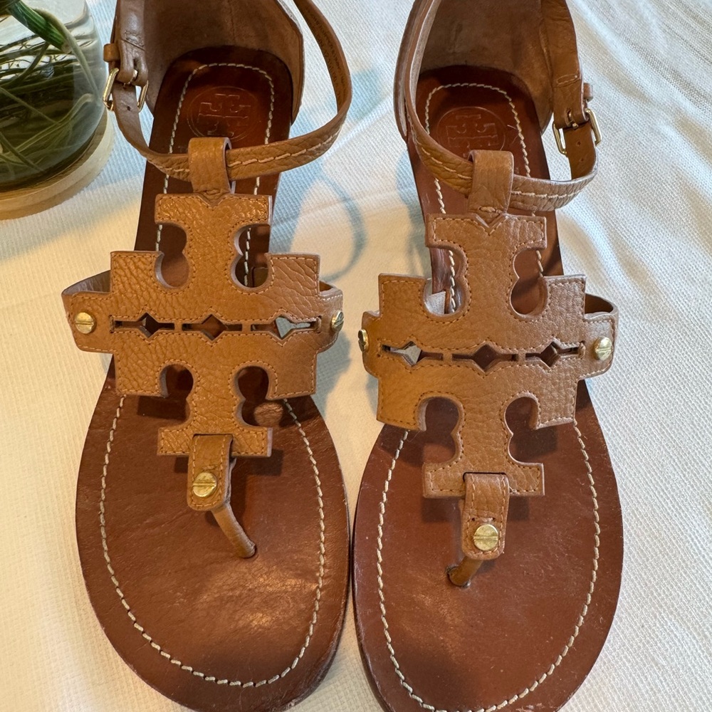 Tory Burch Tan Leather Thong Sandals